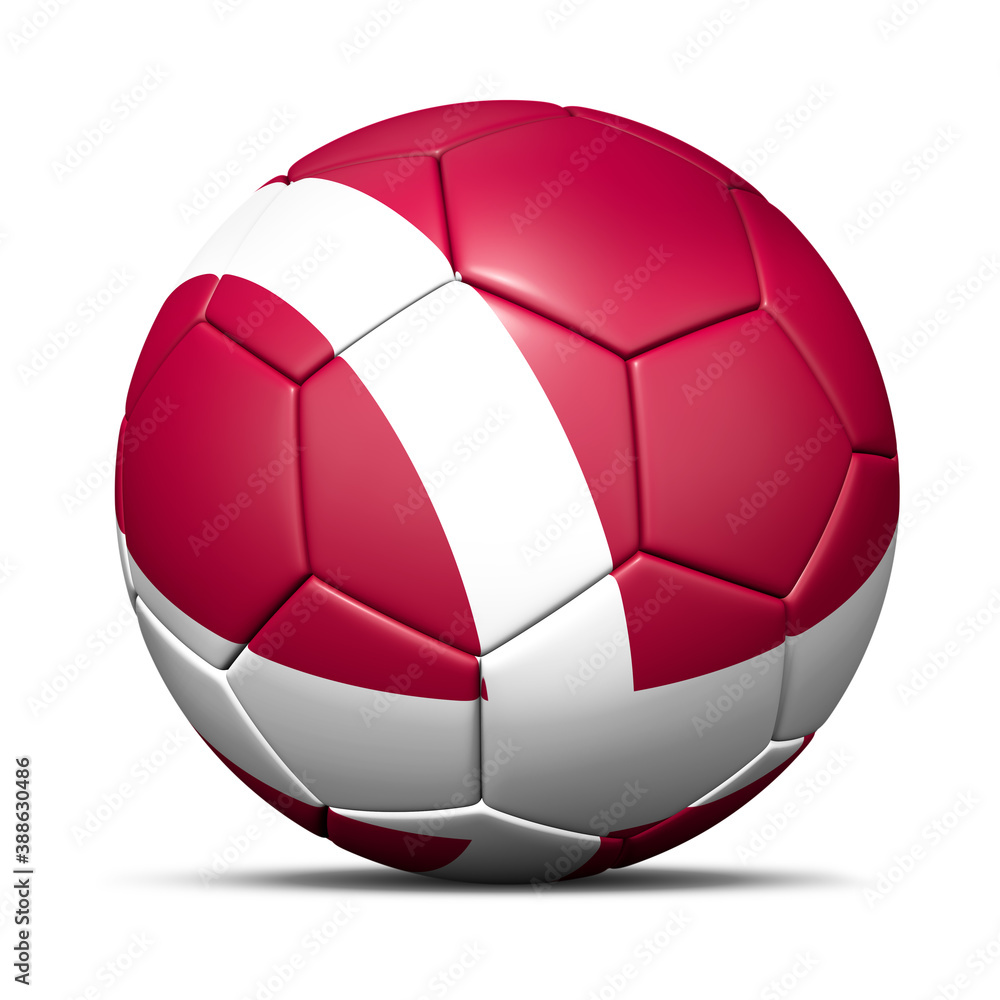 3d soccer ball with Denmark flag - 3D Render isolated in background white. 3d soccer ball with Denmark flag - 3D Render isolated in background white.