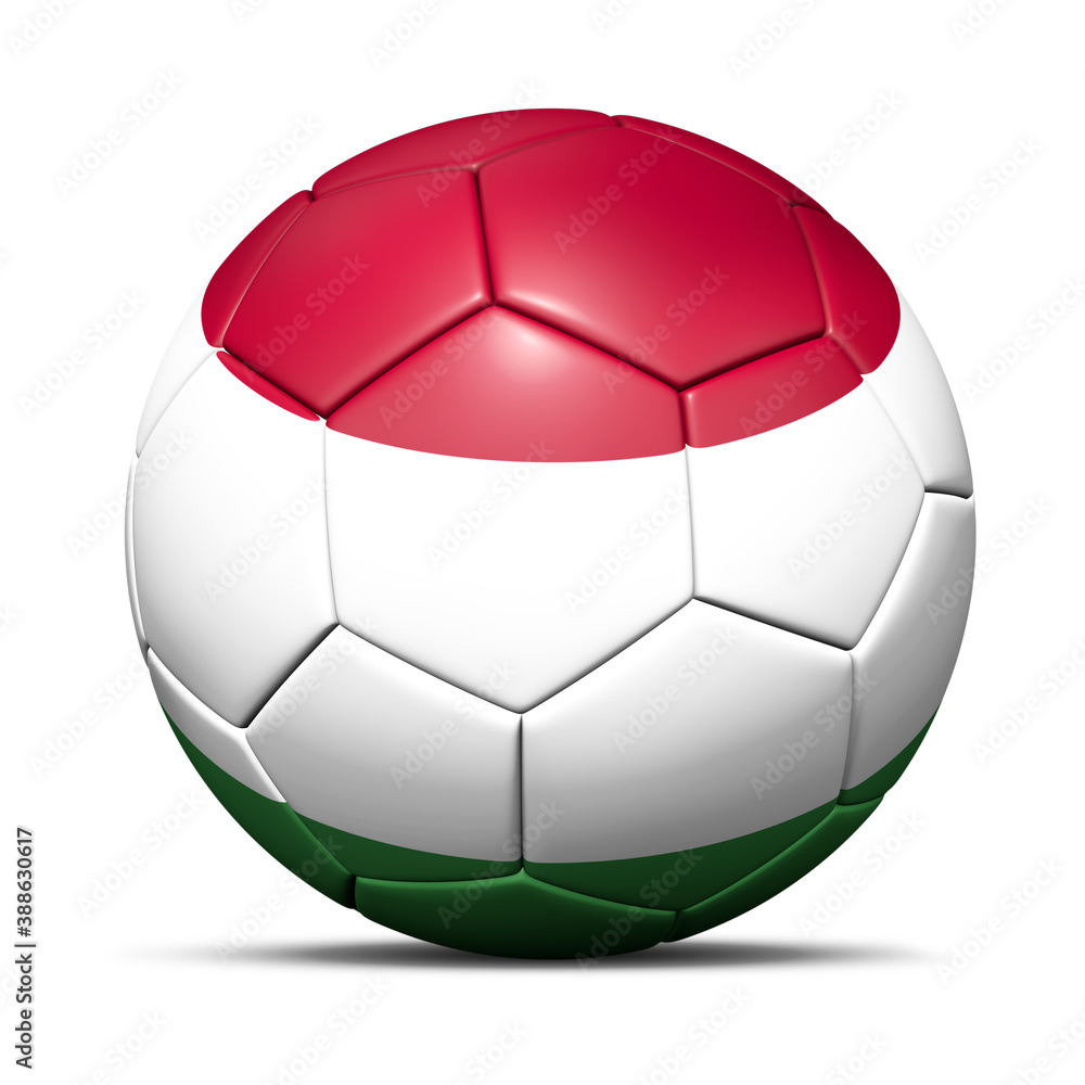 3d soccer ball with Hungary flag - 3D Render isolated in background white. 3d soccer ball with Hungary flag - 3D Render isolated in background white.
