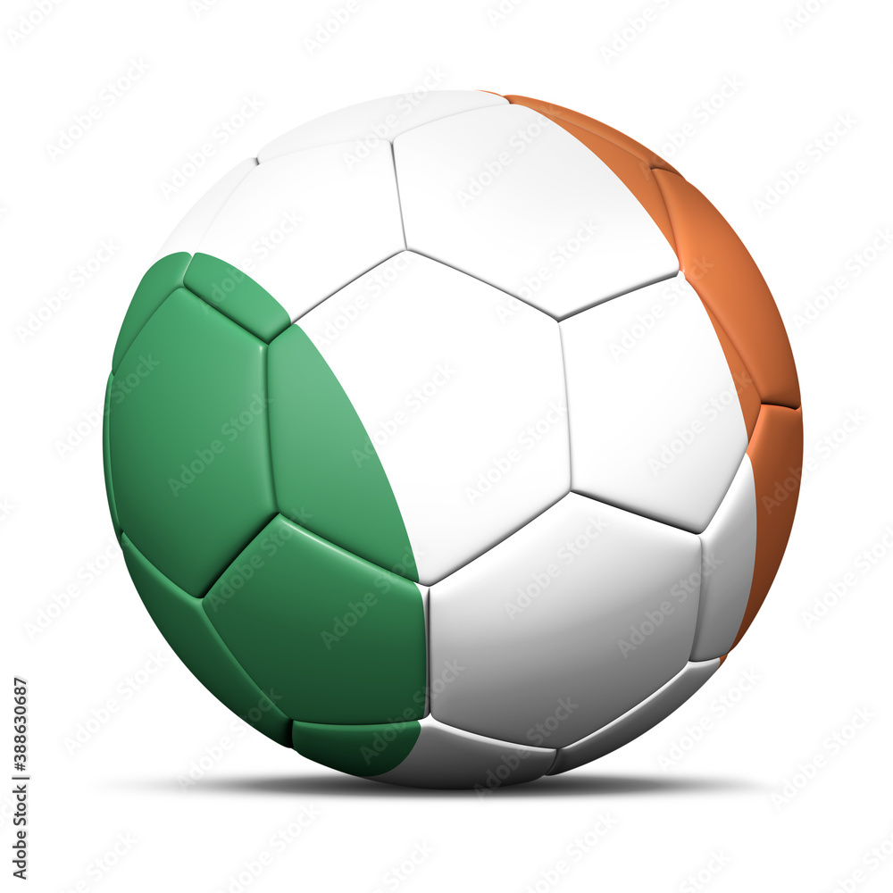 3d soccer ball with Ireland flag - 3D Render isolated in background white. 3d soccer ball with Ireland flag - 3D Render isolated in background white.