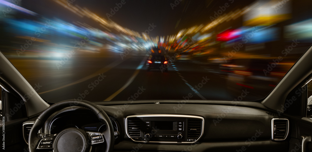 car moving on highway at night