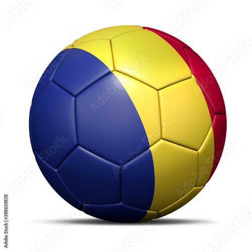 3d soccer ball with Romania flag - 3D Render isolated in background white.
