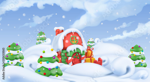 Christmas background. Winter landscape 3d vector illustration