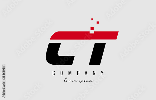 ct c t alphabet letter logo combination in red and black color. Creative icon design for company and business