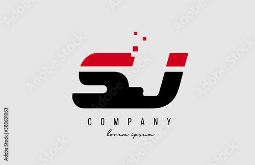sj s j alphabet letter logo combination in red and black color. Creative icon design for company and business