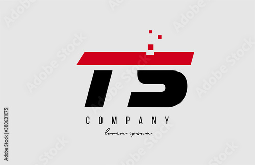 ts t s alphabet letter logo combination in red and black color. Creative icon design for company and business