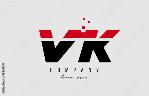 vk v k alphabet letter logo combination in red and black color. Creative icon design for company and business