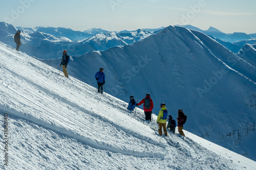 A group of skiers on the mountain