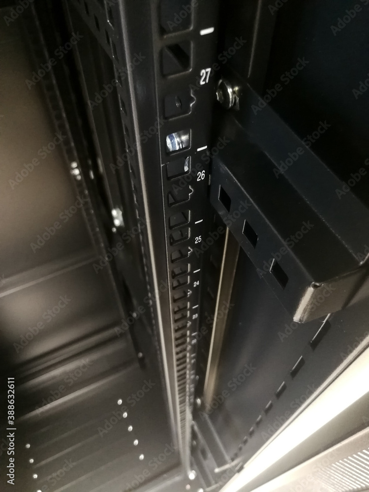 Close up detail of 19'' industrial rack for telecommunication Close up detail of 19'' industrial rack for telecommunication