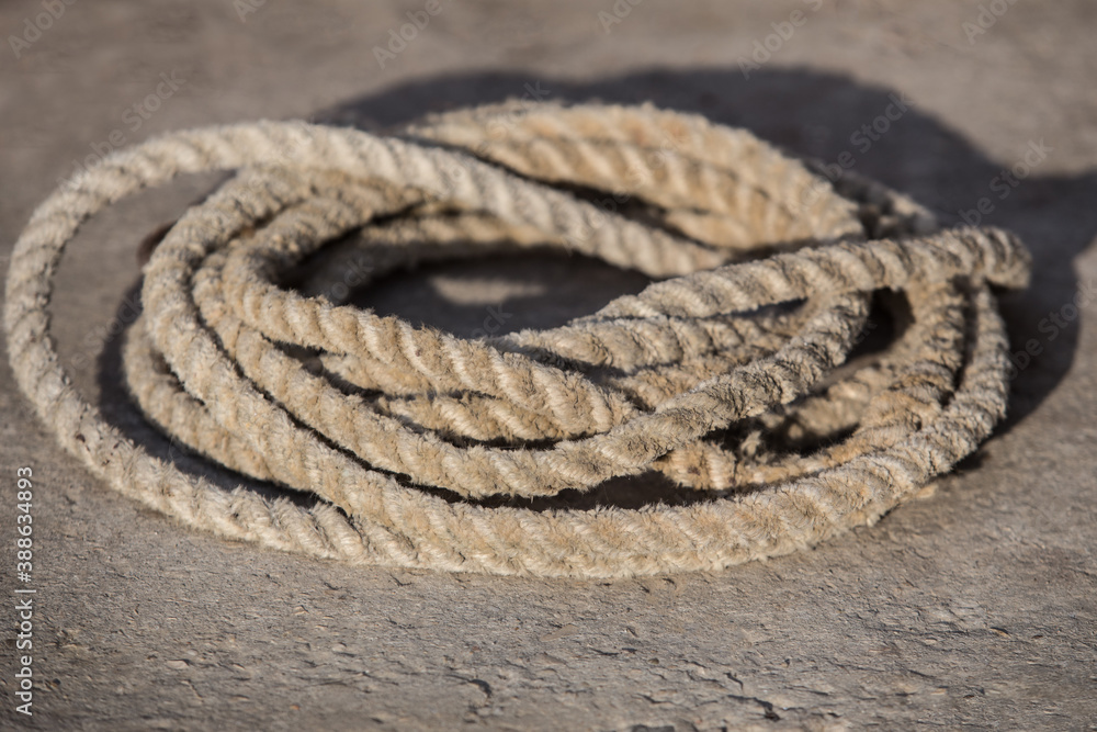 Obraz premium Old hemp rope coiled in a circle