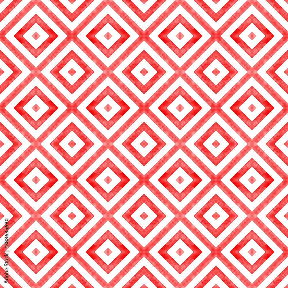 Watercolor geometric rhombus squares seamless pattern. Red stripes on white background Watercolor geometric rhombus squares seamless pattern. Red stripes on white background