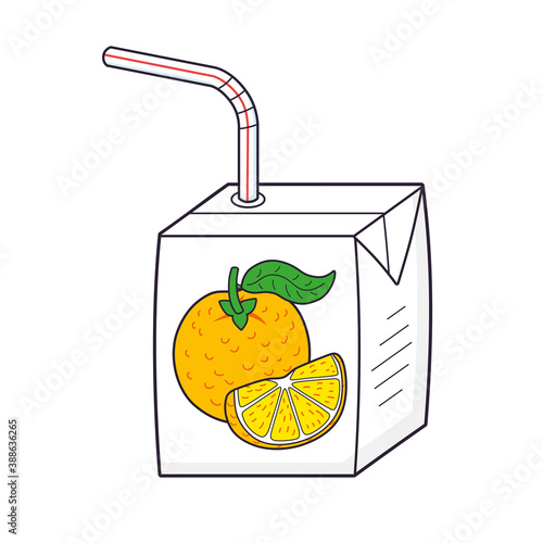 Orange juice box with straw isolated