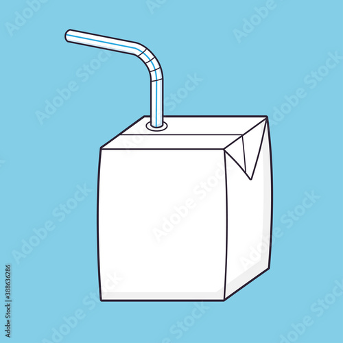 White blank juice or milk carton box with straw