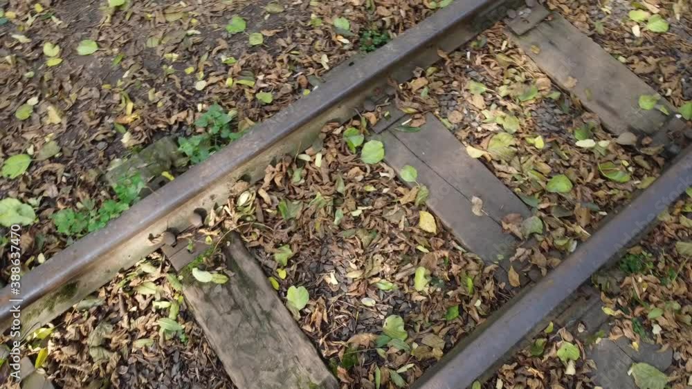 Narrow-gauge railway. Railway road. Rails and railroad tie. Narrow-gauge railway. Railway road. Rails and railroad tie.