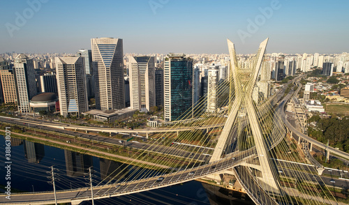 Cable-stayed bridge or Estaiada bridge (Ponte Estaiada), over the Pinheiros river and Marginal Pinheiros, at Sao Paulo city. Brazil. photo