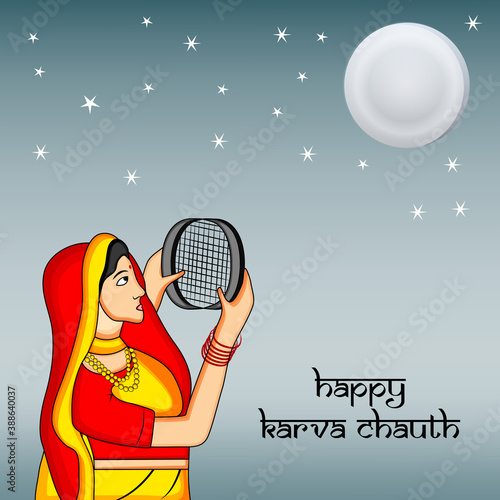 illustration of elements of Hindu Festival Karva Chauth background