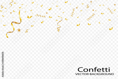 celebration background with gold confetti. Gold glitter confetti flying vector background