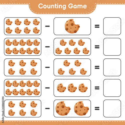 Counting game, count the number of Cookies and write the result. Educational children game, printable worksheet, vector illustration