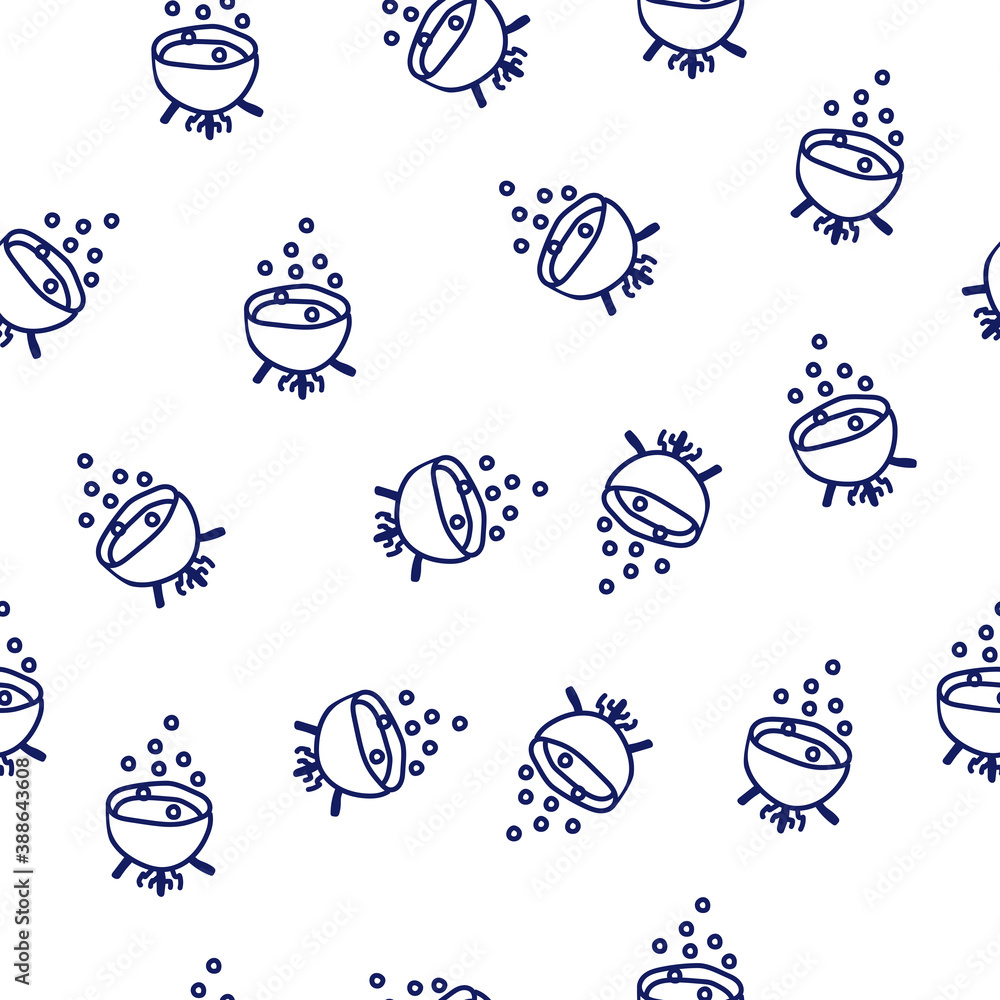 Witch cauldron doodle seamless pattern on white background. Hand drawn witch cauldron icon in gel pen style vector.