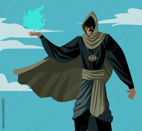 wizard warlock magician with fire spell