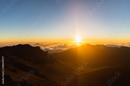 Sunrise over mountains on Mauna Kea