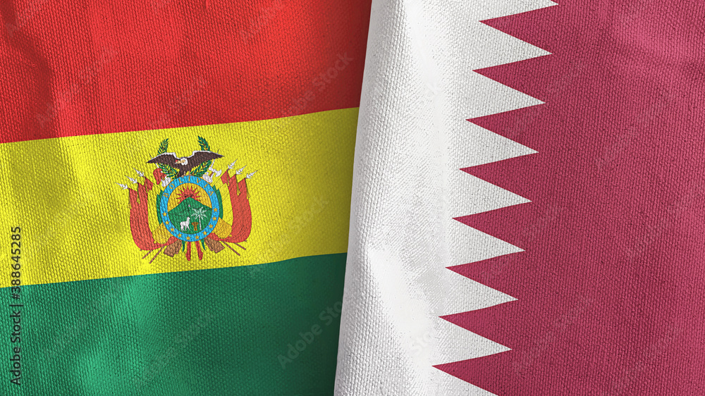 Qatar and Bolivia two flags textile cloth 3D rendering Qatar and Bolivia two flags textile cloth 3D rendering