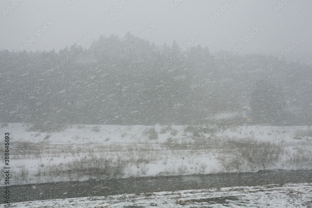 雪が降り積もった衣川区