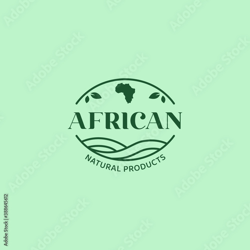 Natural Product logo icon emblem badge template with green leaf and african map symbol