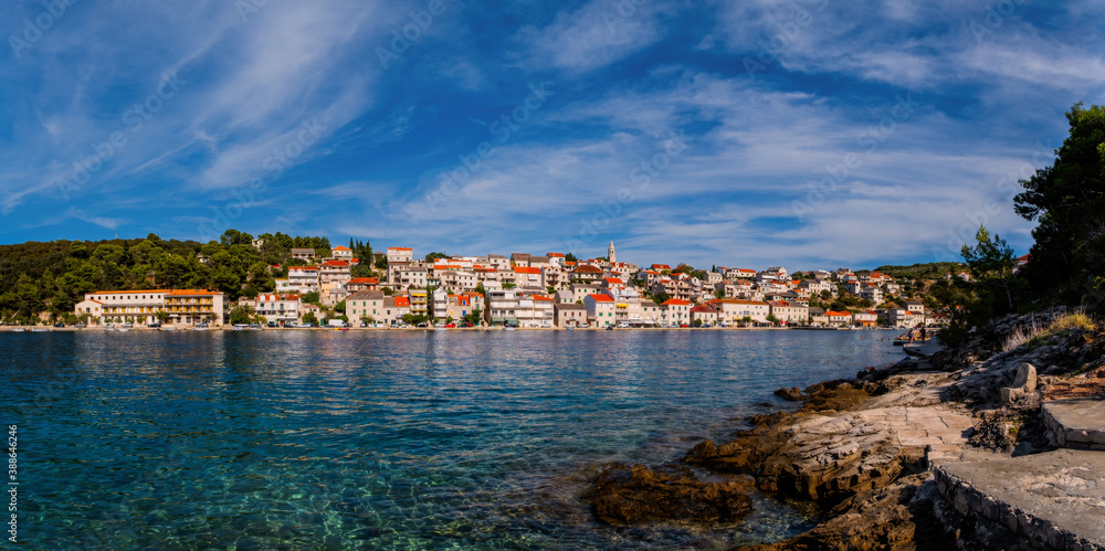 Povlja - old Adriatic town on Brac island in Croatia. August 2020