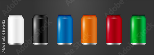 Realistic Aluminium Cans Collection in different colors, Vector 3d illustration, Drink cans Collection, Mockup of can for Brand promotion 