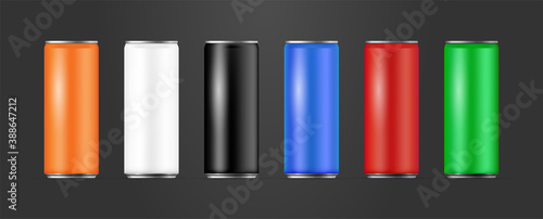 Realistic Aluminium Cans Collection in different colors, Vector 3d illustration, Drink cans Collection, Mockup of can for Brand promotion 