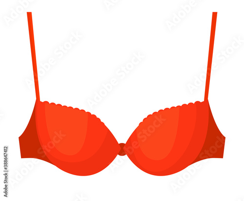 Woman bra. Red woman bra isolated on white background. Feminine breast underwear vector illustration