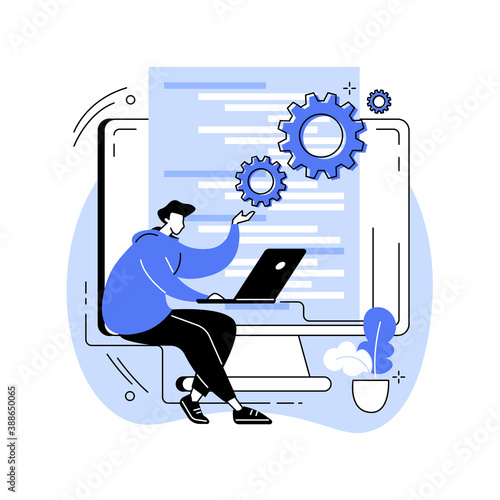 Back end development abstract concept vector illustration. Software development process, computer application, program code, programming language. Writing API and interface code abstract metaphor.