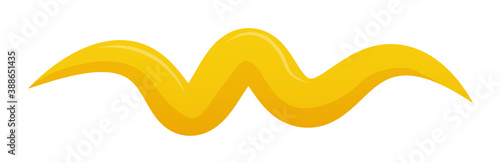 Horizontal mustard curly stripe isolated on white background