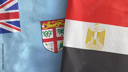 Egypt and Fiji two flags textile cloth 3D rendering