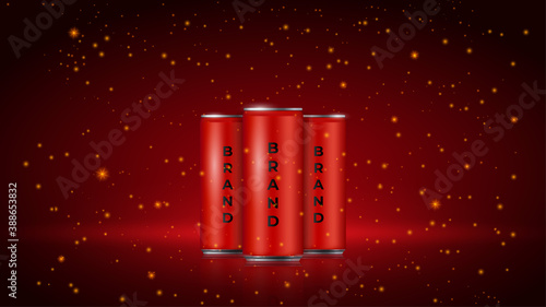 Red Cans Magic Promotion Background, Vector Can mockup, Drink design bottle, Brand promotion