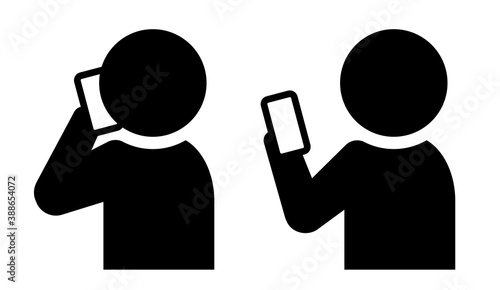 スマートフォンを使用する人物のシンプルなアイコンのセット/白背景
