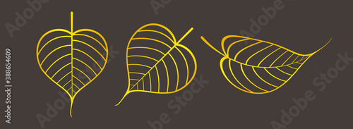 golden pho leaf graphic, pho leaves gold color, pho leaf art line for buddhist symbols