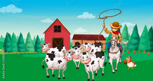 Farm scene with animal farm cartoon style © GraphicsRF