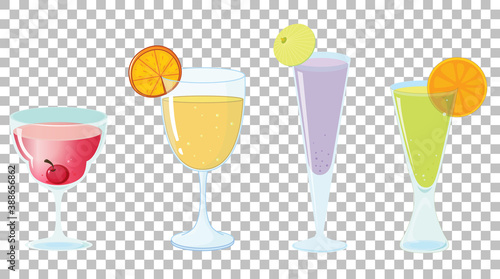 Set of different types of cocktails isolated on transparent background