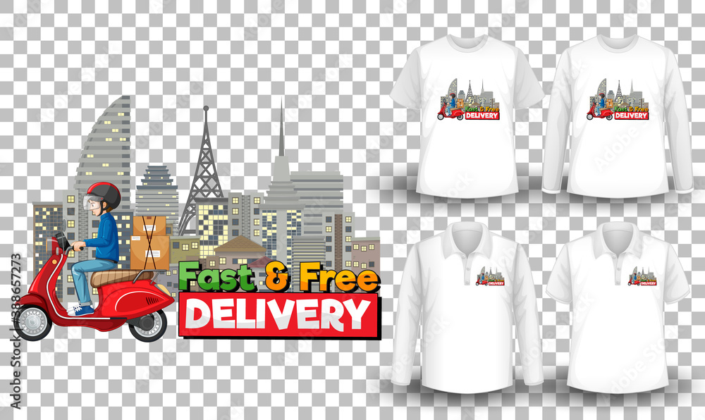 Naklejka premium Set of mockup shirt with delivery theme