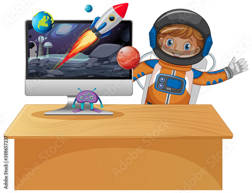 Computer with space scene