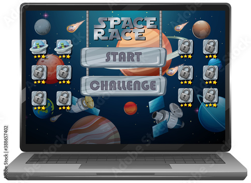 Space race mission game on laptop screen