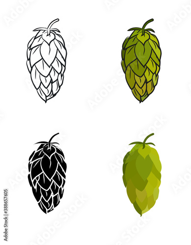 Stylized hop icons.Hops vector visual graphic icons or logos, ideal for beer, stout, lager, bitter labels or packaging.
