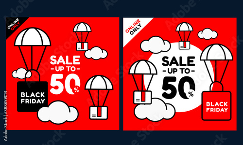 Shopping bag and package with balloon. Online shopping banner. Vector illustration
