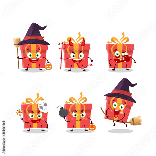 Halloween expression emoticons with cartoon character of red christmas gift
