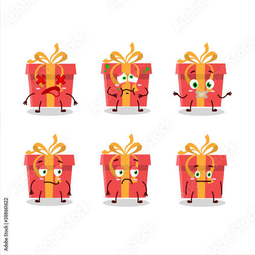 Red christmas gift cartoon character with nope expression