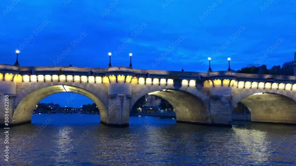 Sena River cruise ship tour at the sunset. Beautiful lights in the city. Paris, France. Sena River cruise ship tour at the sunset. Beautiful lights in the city. Paris, France.
