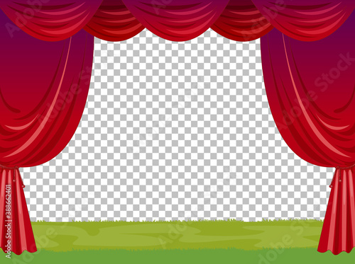 Empty stage illustration with red curtains transparent