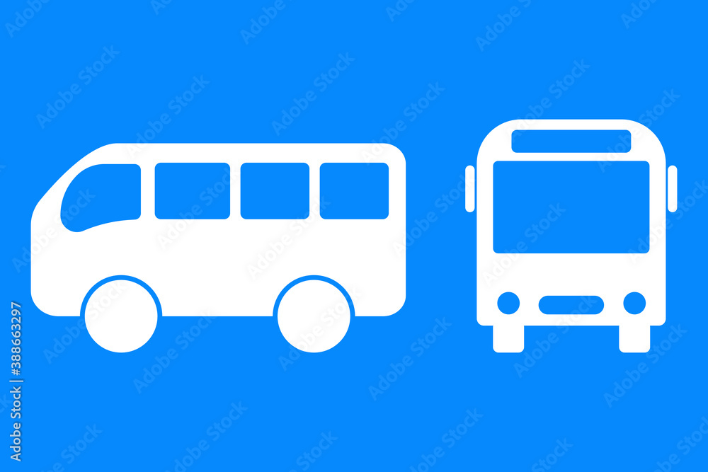 Bus vector icon. Bus stop symbol. Silhouette of school transport. Front and side of the bus. Stock image. EPS 10. Bus vector icon. Bus stop symbol. Silhouette of school transport. Front and side of the bus. Stock image. EPS 10.