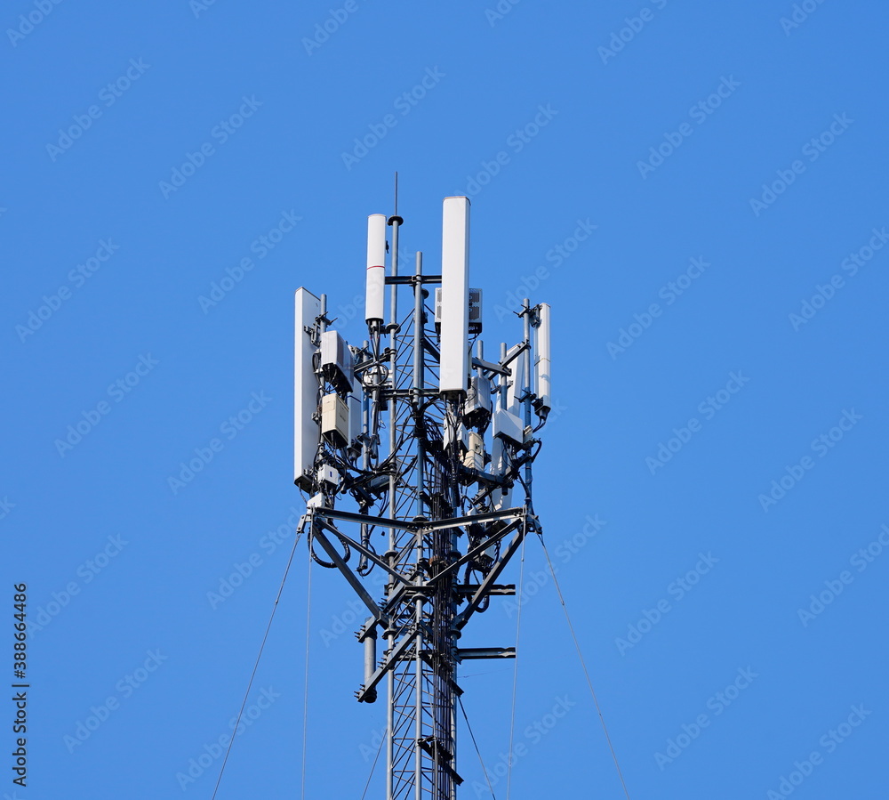 Telecommunication tower of 4G and 5G cellular. Macro Base Station. 5G radio  network telecommunication equipment with radio modules and smart antennas  mounted on a metal. Stock Photo | Adobe Stock